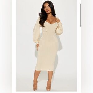 Fashion Nova Cream Long Sleeve Dress